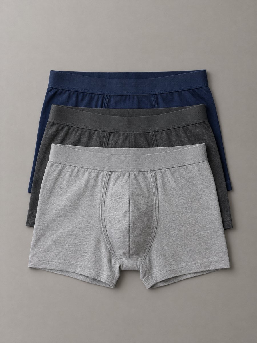 Men's cotton stretch boxer briefs in navy, charcoal and grey, Rose Intimates Ltd.