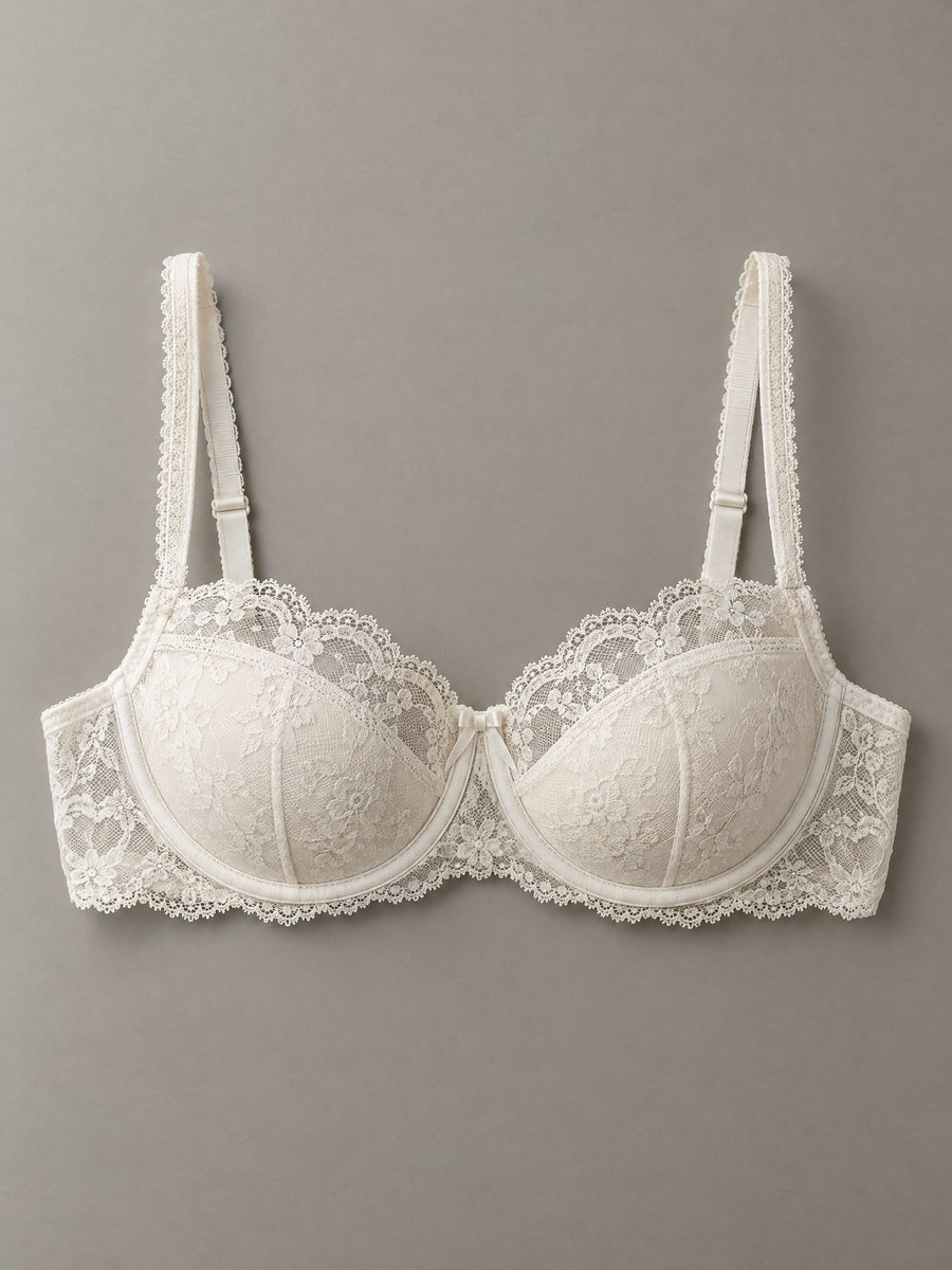 Lace-trimmed balconette bra in ivory, Rose Intimates Ltd.