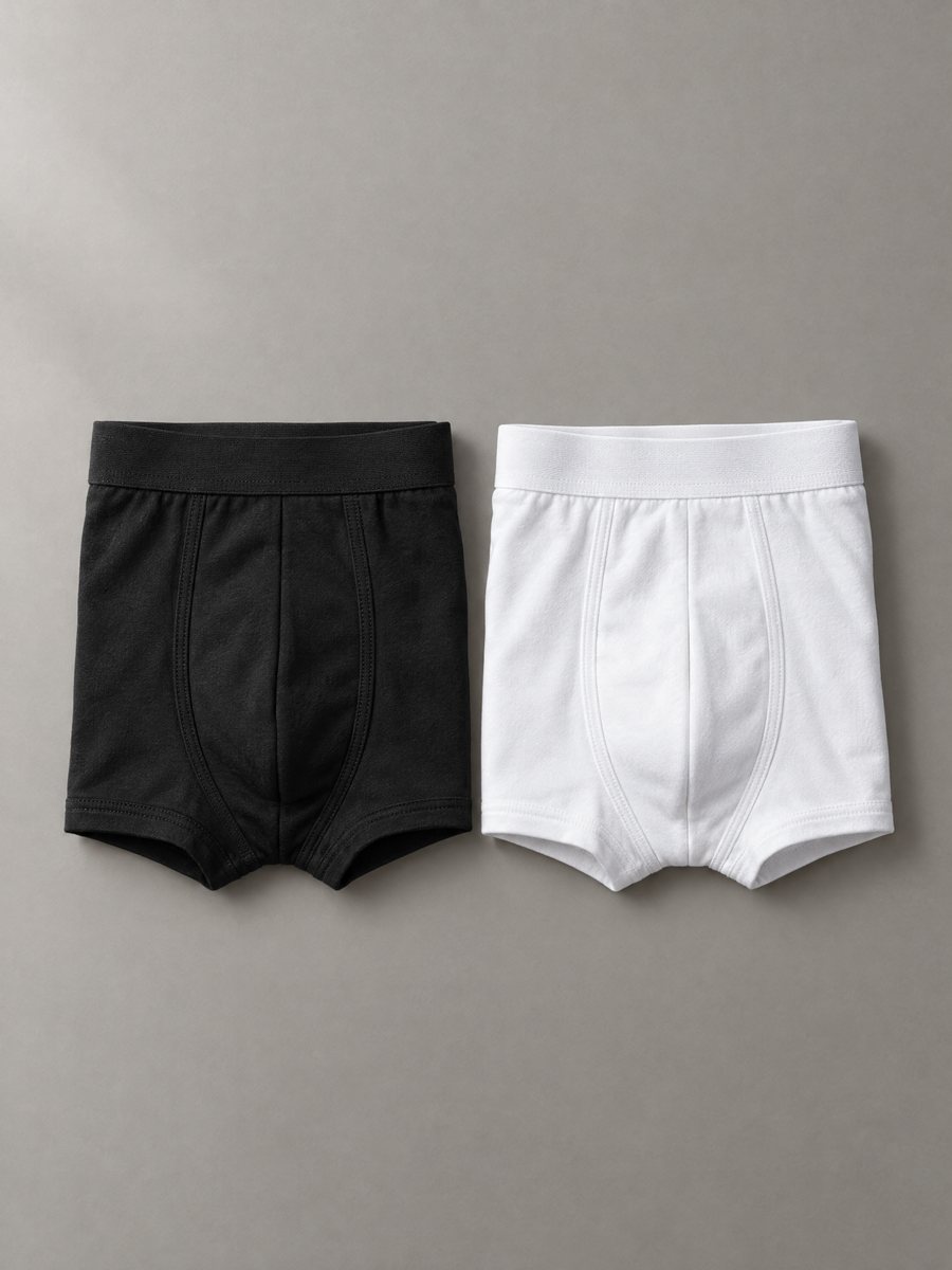 Men's cotton trunks in black and white, Rose Intimates Ltd.