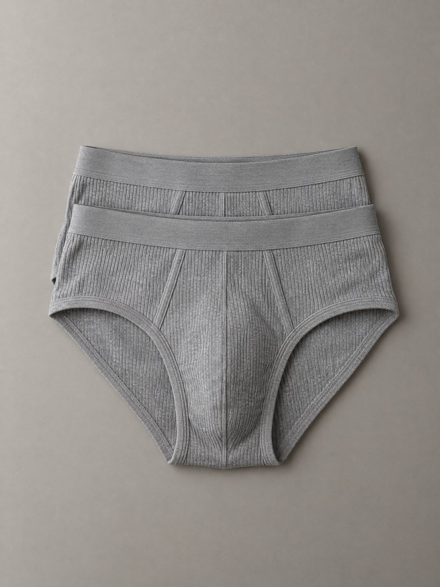 Men's ribbed cotton briefs in heather grey, Rose Intimates Ltd.